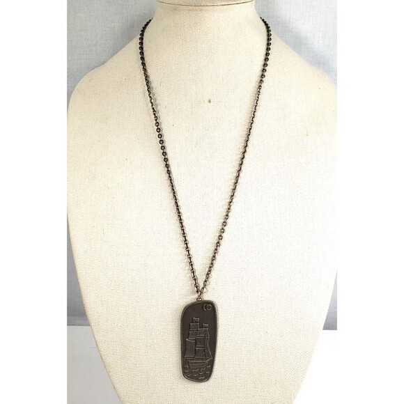 Vintage 1960'S Mid Century Jorgen Jensen Denmark Pewter #187 Nordic Ship Pendant - Picture 2 of 12